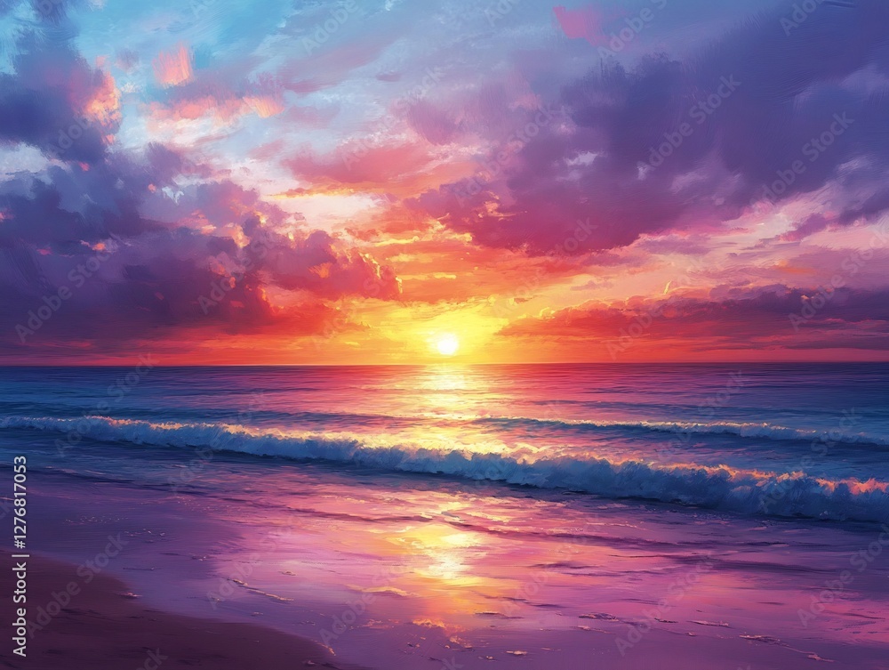 Fototapeta premium illustrated sunset calm ocean beautiful