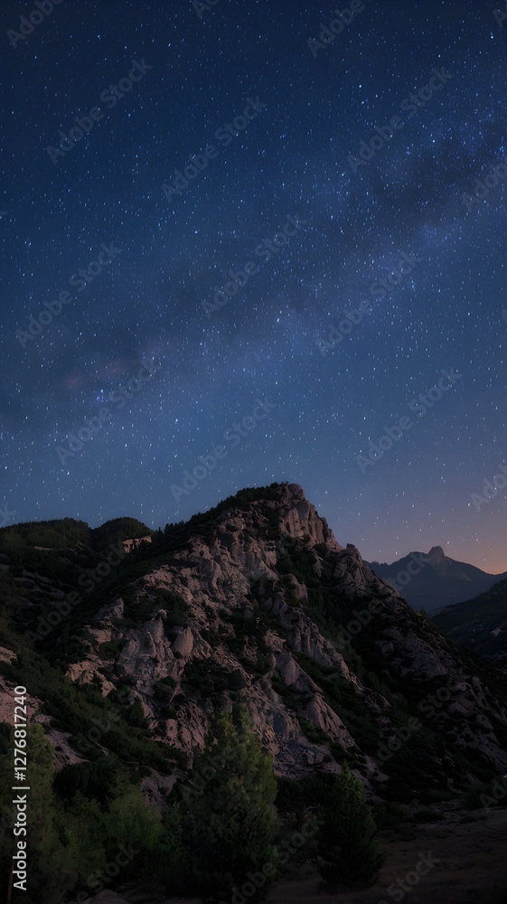 Beautiful Mountain On Clear Starry Night Beautiful Mountain On Clear Starry Night