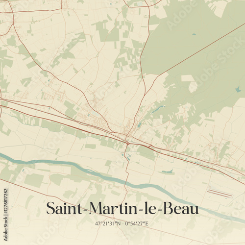 Vintage map of Saint-Martin-le-Beau, France.