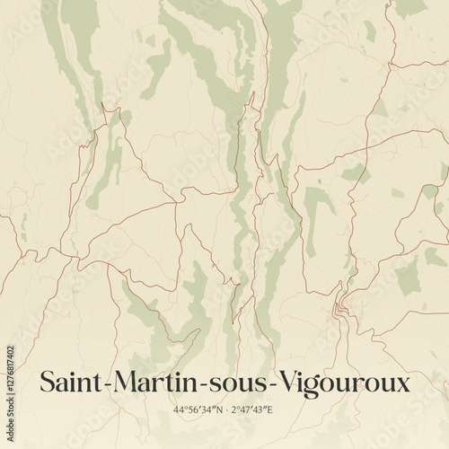 Vintage map of Saint-Martin-sous-Vigouroux, France.