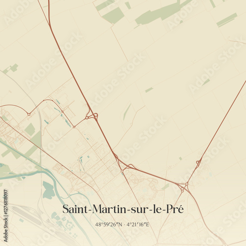 Vintage map of Saint-Martin-sur-le-Pré, France.