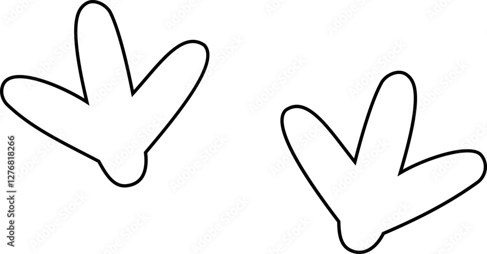 Fototapeta premium Cute chicken footprints outline. little chick Footprints coloring page. Easter chick footprints. Bird footprints. flat stock vector. Transparent background.