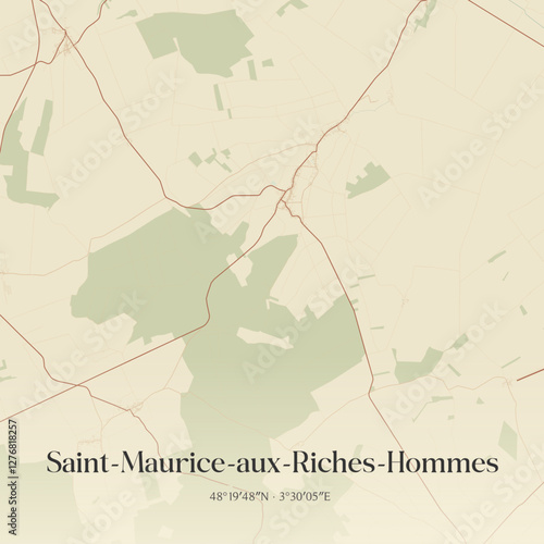 Vintage map of Saint-Maurice-aux-Riches-Hommes, France.