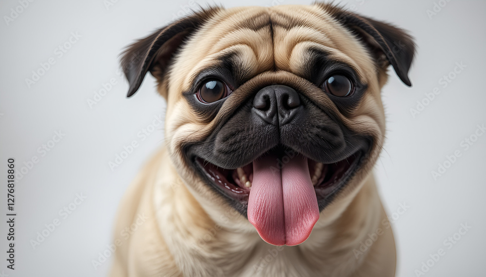 A cute pug with a lolling tongue that looks funny and friendly. His expressive gaze and playful mood cheer up everyone around him. A cute pug with a lolling tongue that looks funny and friendly. His expressive gaze and playful mood cheer up everyone around him.