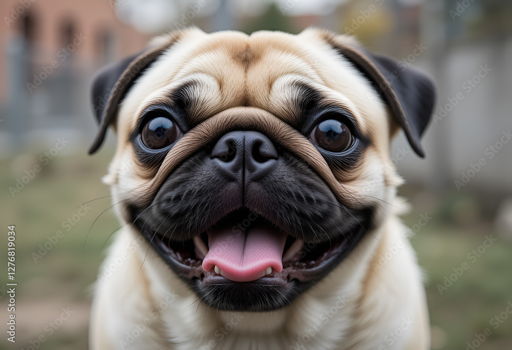 A cute pug with a lolling tongue that looks funny and friendly. His expressive gaze and playful mood cheer up everyone around him. A cute pug with a lolling tongue that looks funny and friendly. His expressive gaze and playful mood cheer up everyone around him.