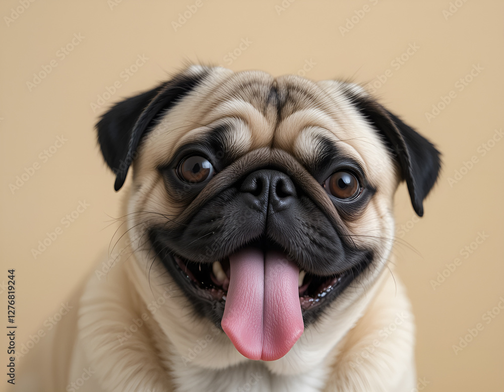 A cute pug with a lolling tongue that looks funny and friendly. His expressive gaze and playful mood cheer up everyone around him. A cute pug with a lolling tongue that looks funny and friendly. His expressive gaze and playful mood cheer up everyone around him.