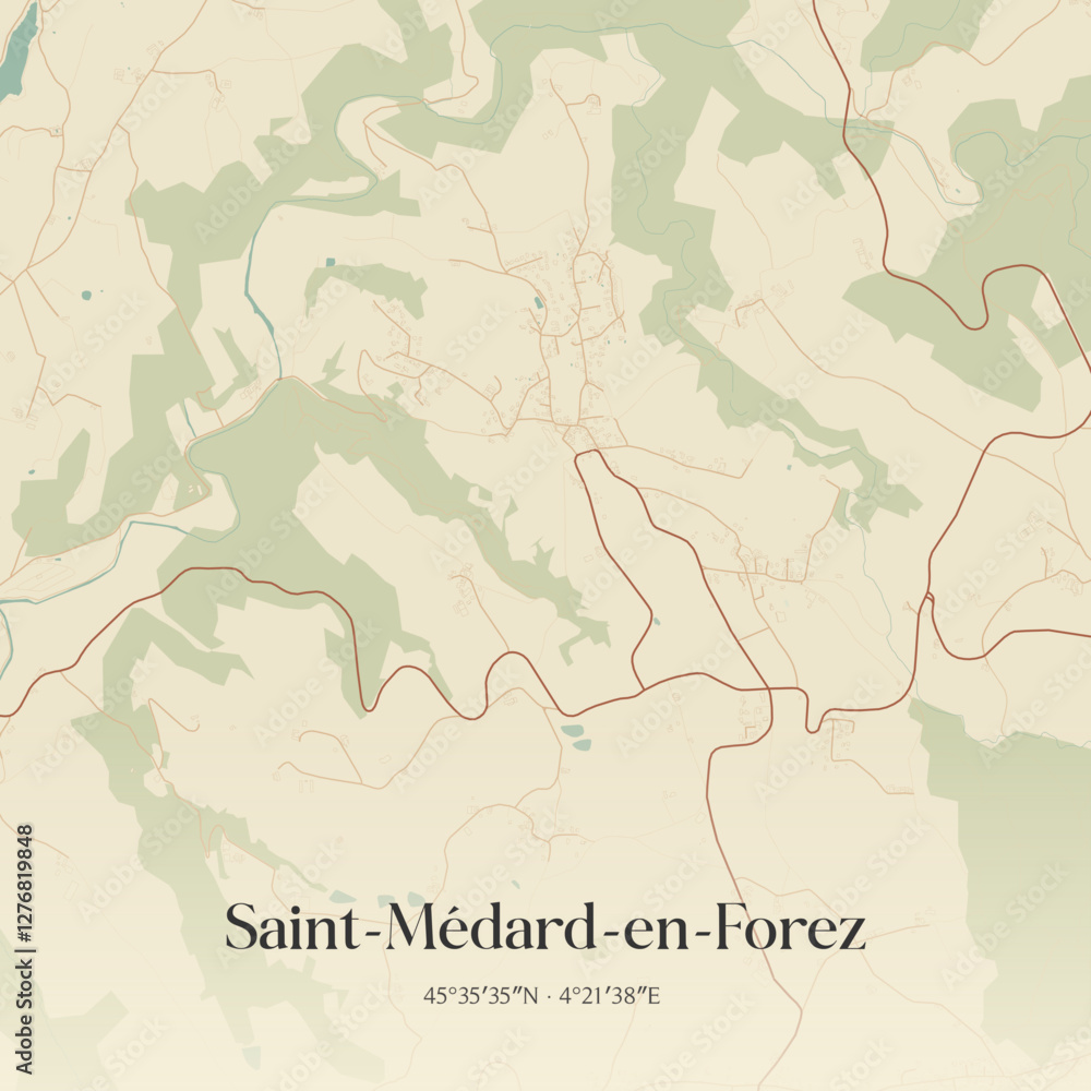 Obraz premium Vintage map of Saint-Médard-en-Forez, France.