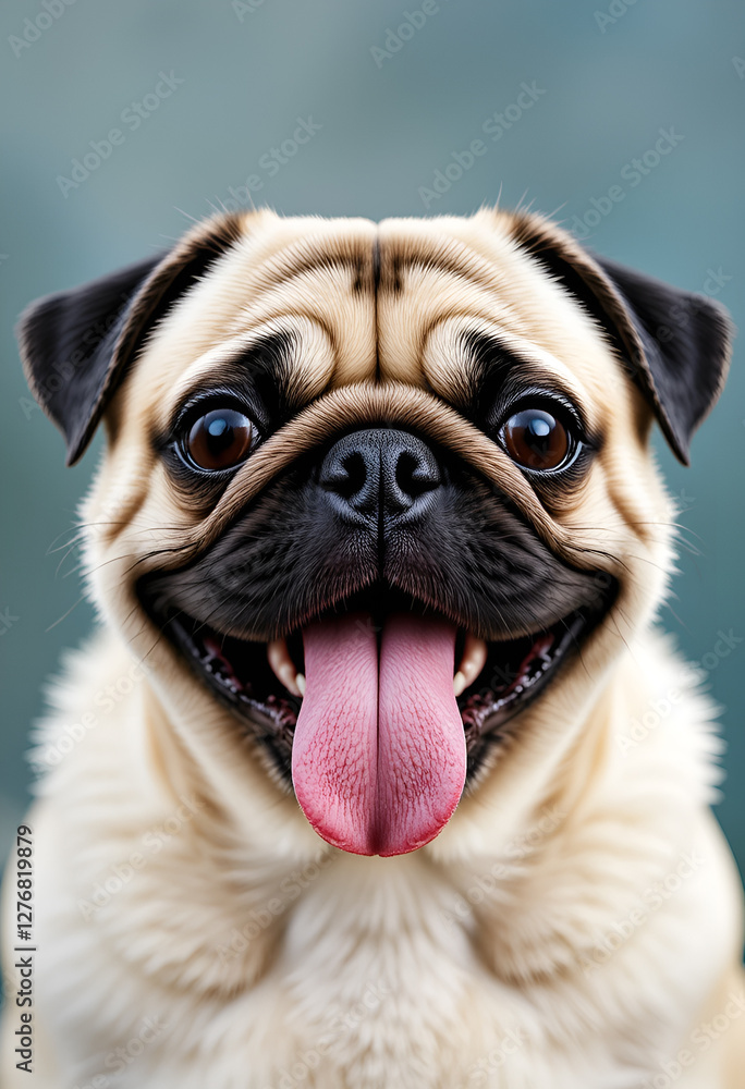 A cute pug with a lolling tongue that looks funny and friendly. His expressive gaze and playful mood cheer up everyone around him. A cute pug with a lolling tongue that looks funny and friendly. His expressive gaze and playful mood cheer up everyone around him.