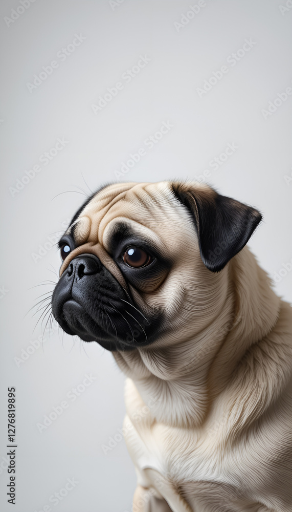 A cute pug with expressive eyes that looks at you with a friendly expression. His funny appearance lifts the mood. A cute pug with expressive eyes that looks at you with a friendly expression. His funny appearance lifts the mood.