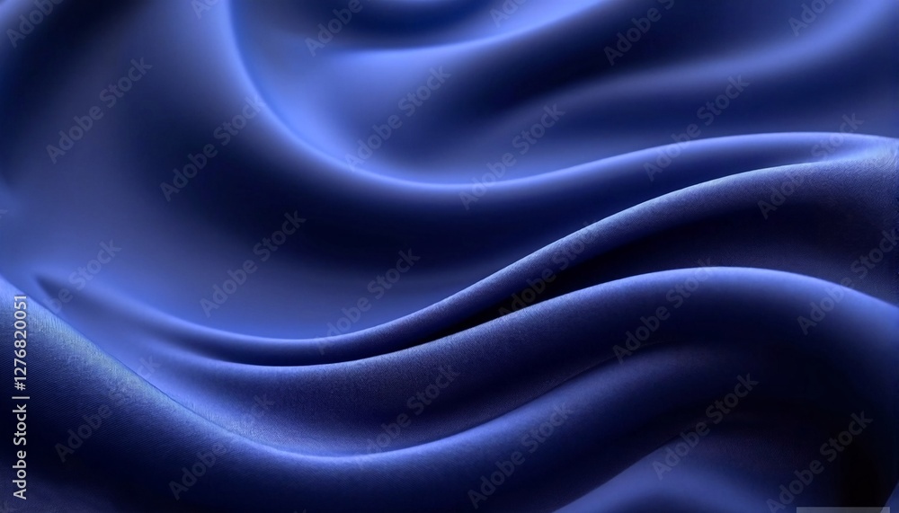 Blue Satin Fabric Drapes Smoothly on the Surface. Blue Satin Fabric Drapes Smoothly on the Surface.