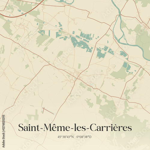Vintage map of Saint-Même-les-Carrières, France.