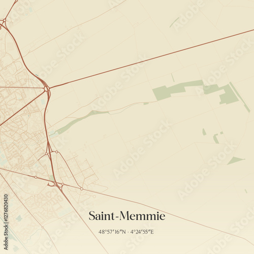 Vintage map of Saint-Memmie, France.