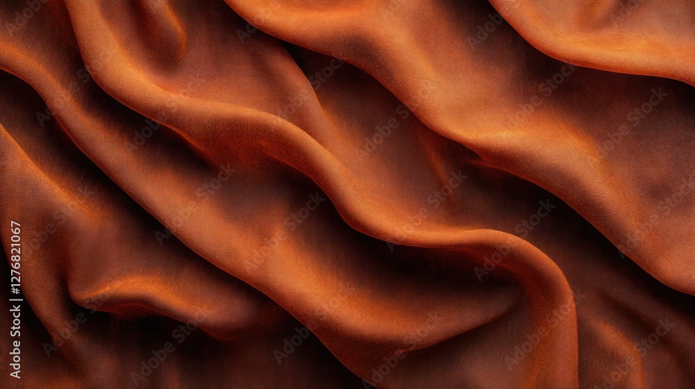 Russet fabric drapes, soft folds, close-up texture, abstract background, for fashion design Russet fabric drapes, soft folds, close-up texture, abstract background, for fashion design