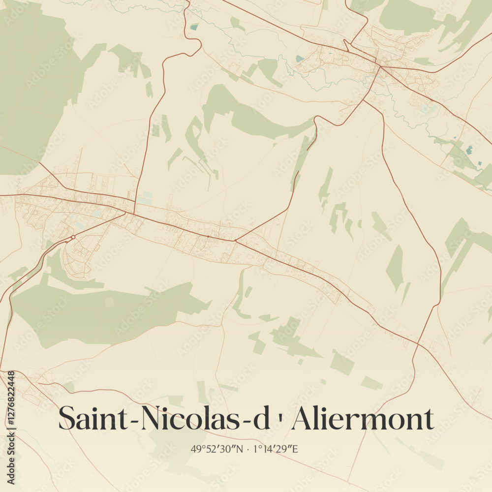 Fototapeta premium Vintage map of Saint-Nicolas-d'Aliermont, France.
