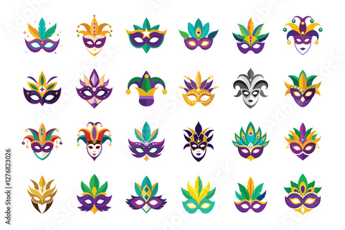 bandle mardi gras masks & costumes vector illustration