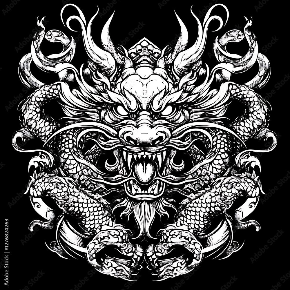 Obraz premium Powerful Dragon Head Graphic Design