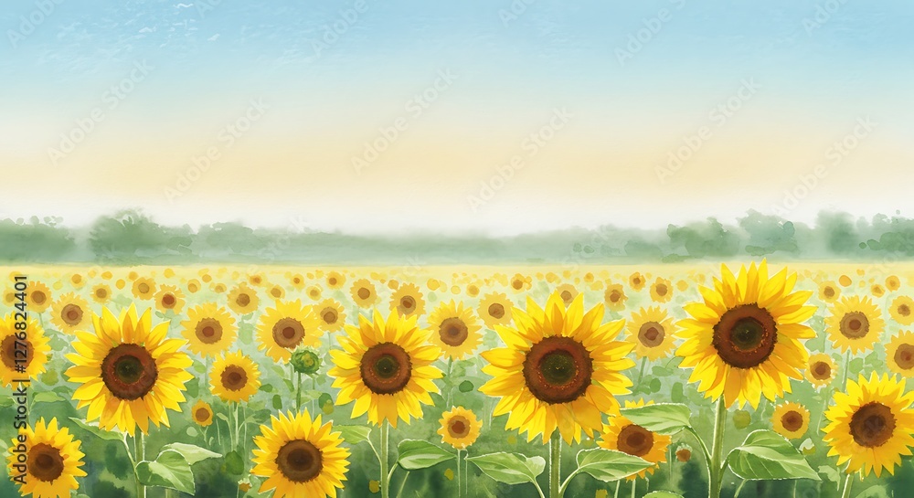 Obraz premium Watercolor Sunflowers in a Field. 