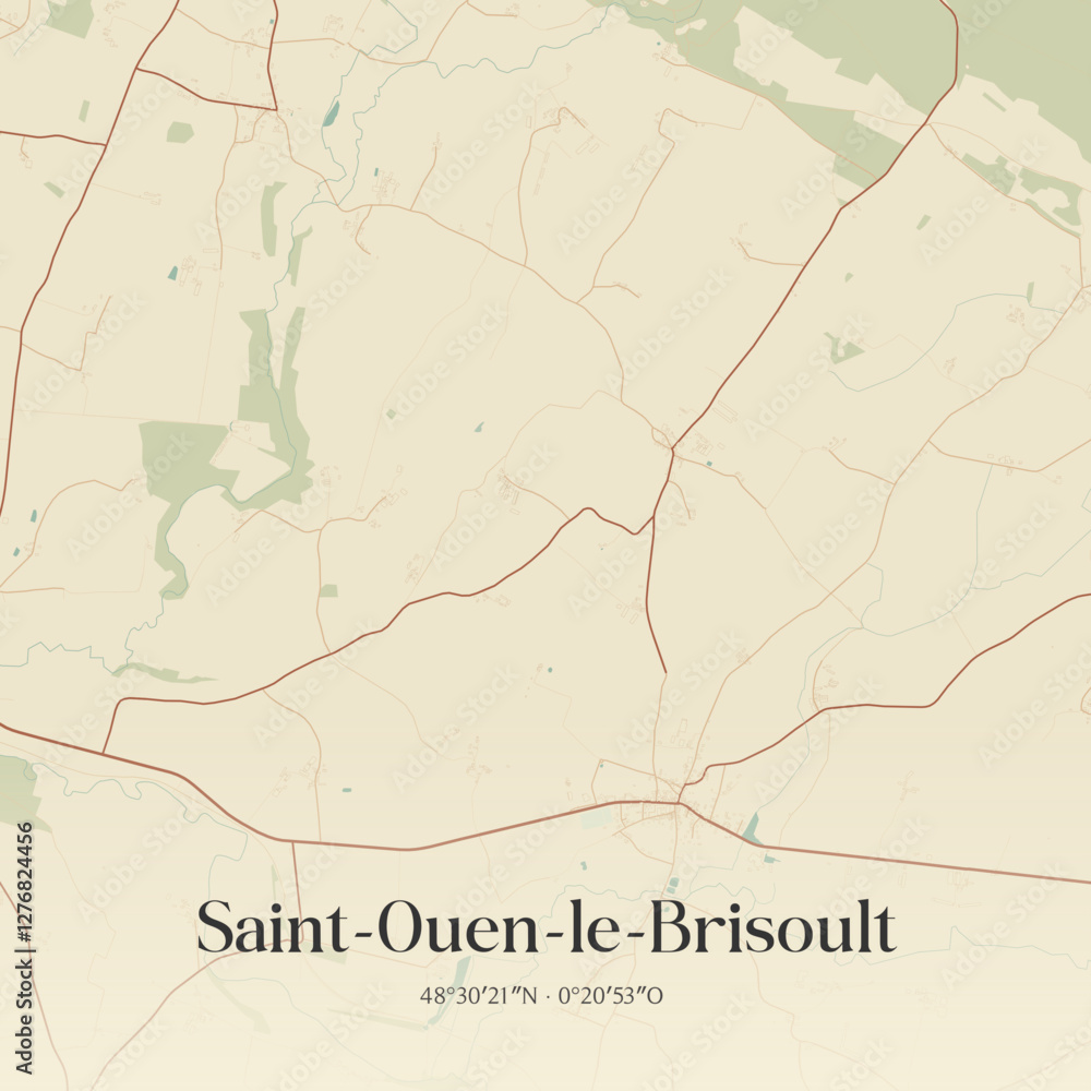 Fototapeta premium Vintage map of Saint-Ouen-le-Brisoult, France.