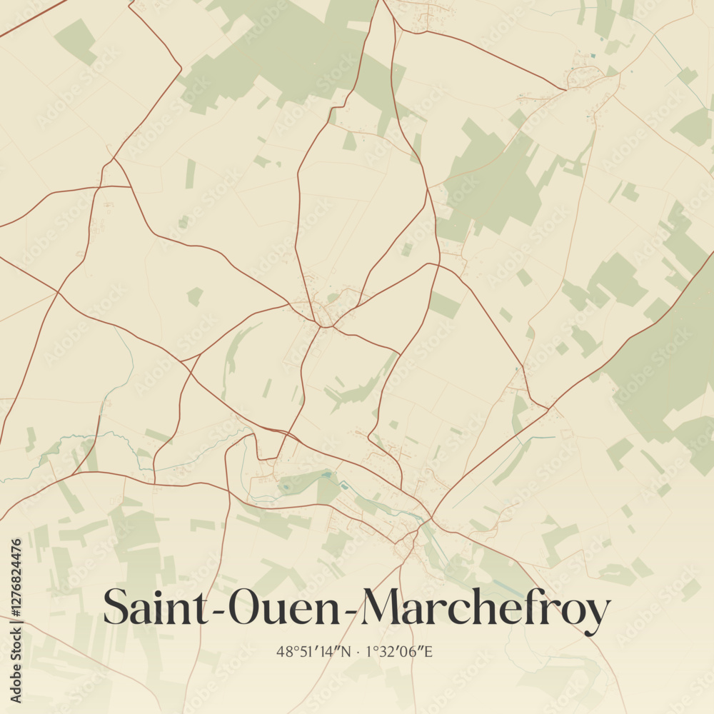 Fototapeta premium Vintage map of Saint-Ouen-Marchefroy, France.