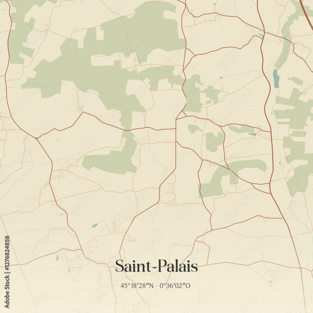 Fototapeta premium Vintage map of Saint-Palais, France.
