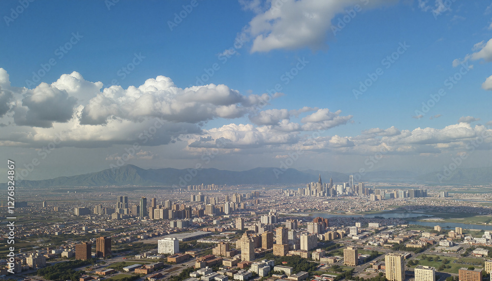 Breathtaking urban panorama under cloudy sky, vibrant cityscape Breathtaking urban panorama under cloudy sky, vibrant cityscape