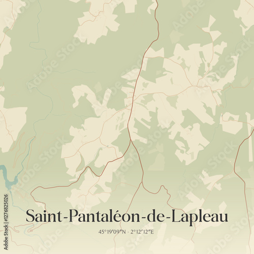 Vintage map of Saint-Pantaléon-de-Lapleau, France.