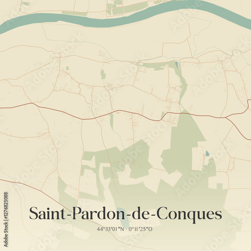 Vintage map of Saint-Pardon-de-Conques, France.