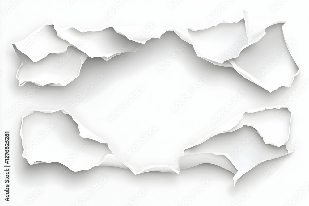 Torn paper frame, white background, blank space, design element, template Torn paper frame, white background, blank space, design element, template