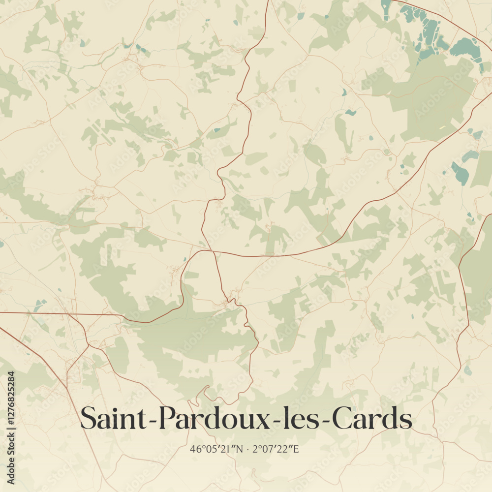 Fototapeta premium Vintage map of Saint-Pardoux-les-Cards, France.