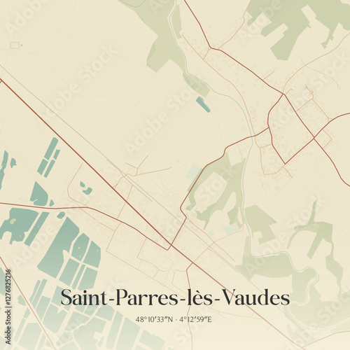 Vintage map of Saint-Parres-lès-Vaudes, France.