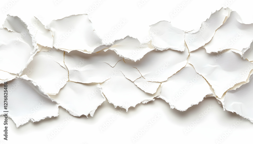 Torn white paper strip on white background, design element Torn white paper strip on white background, design element