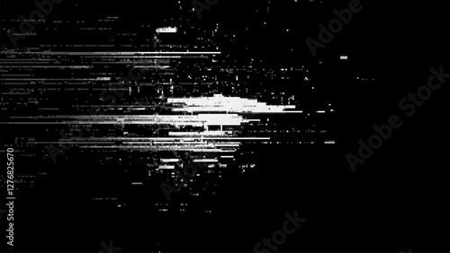 A white pixelated video glitch effect on a black background. minimalist design. pixel art vector illustration graphic design. noise effect. low resolution.