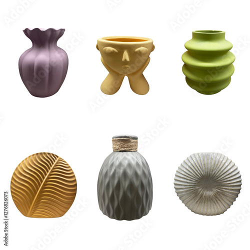 Set of vases for interiors, isolated on white.