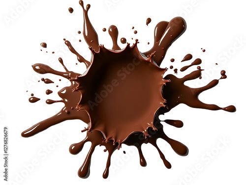 Chocolate splash isolated on white or transparent background. Liquid chocolate burst png. Chocolate explosion cut out