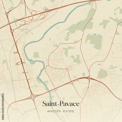 Vintage map of Saint-Pavace, France.