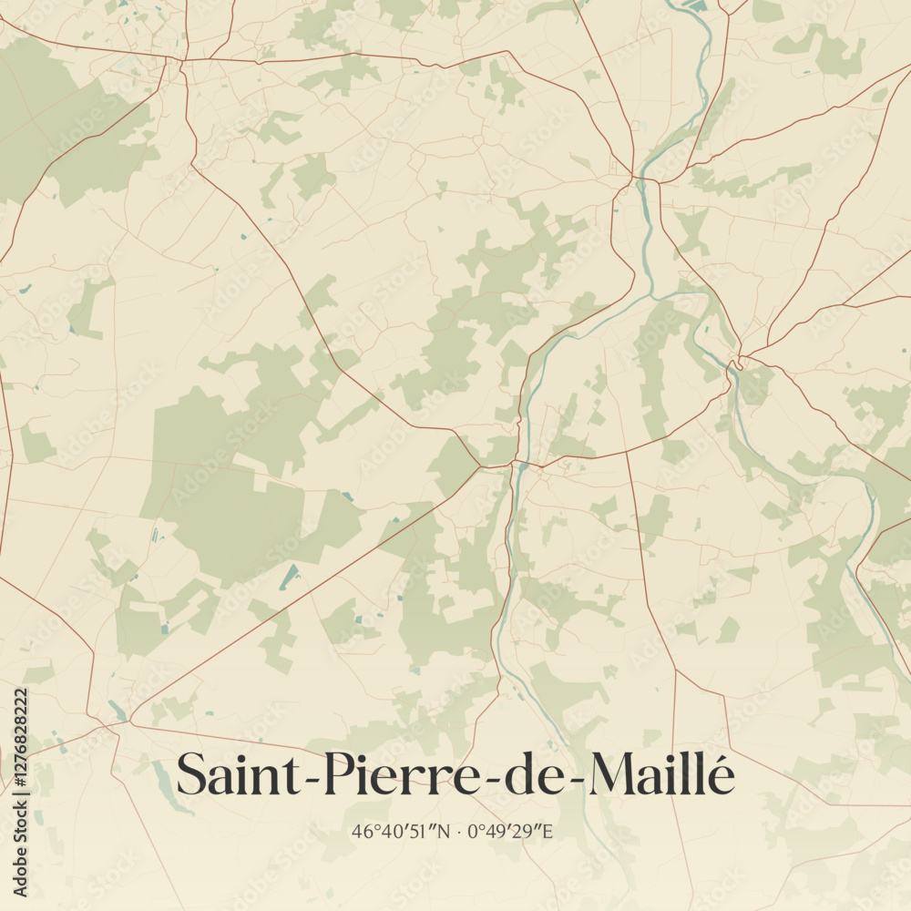 Fototapeta premium Vintage map of Saint-Pierre-de-Maillé, France.