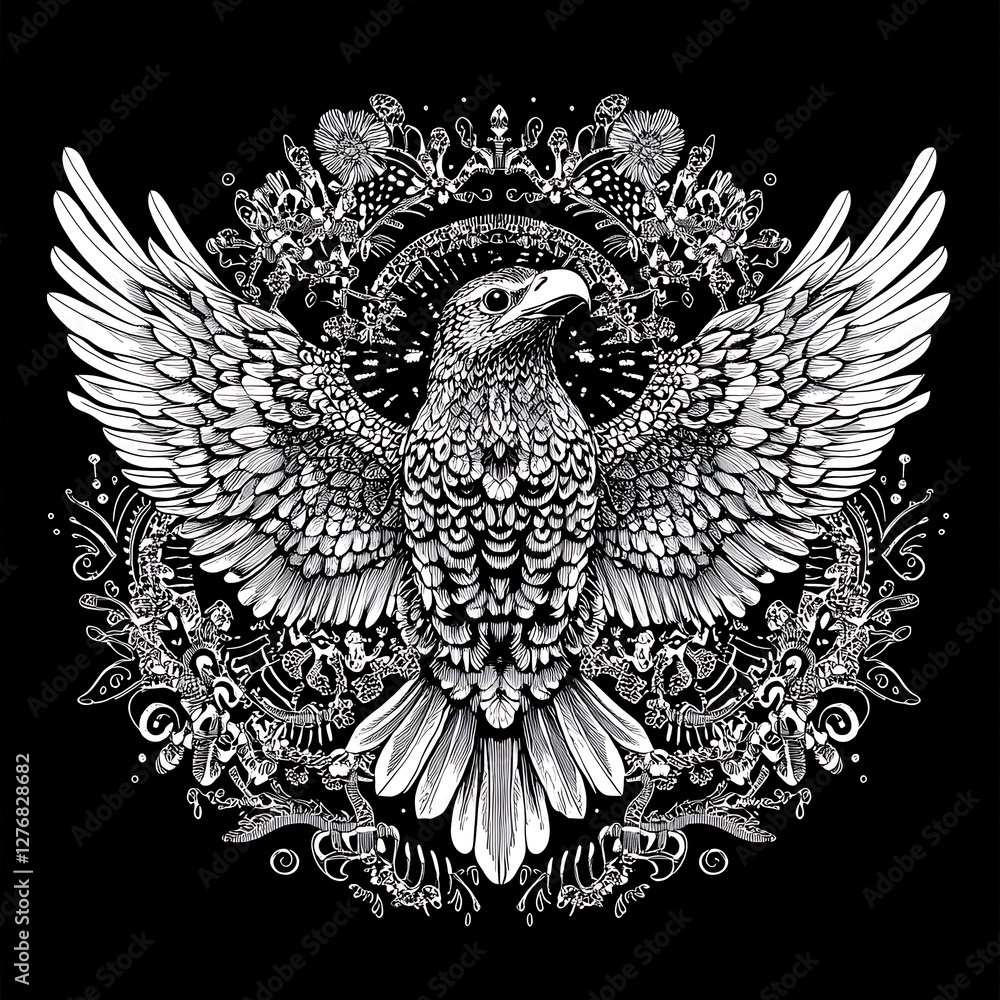 Fototapeta premium Eagle graphic design, intricate details, mandala style, print design, poster