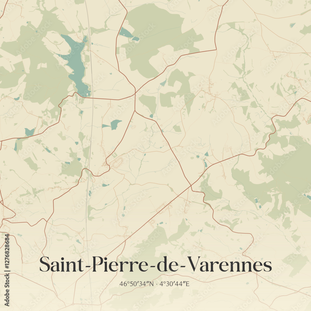 Fototapeta premium Vintage map of Saint-Pierre-de-Varennes, France.