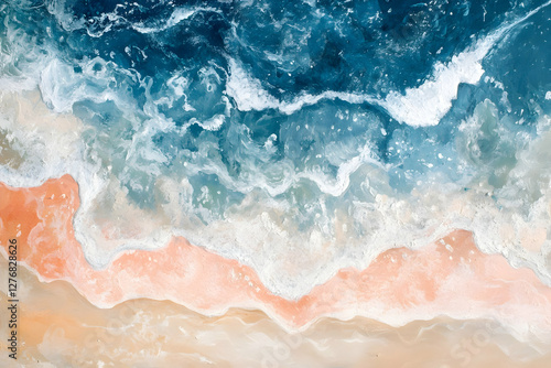 Abstract ocean waves meeting sandy shoreline