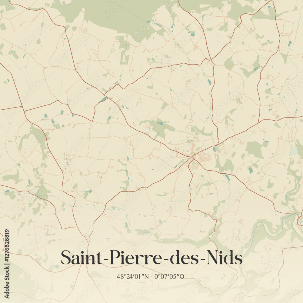 Fototapeta premium Vintage map of Saint-Pierre-des-Nids, France.
