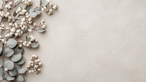 Eucalyptus leaves cast delicate shadows over a tranquil beige background, perfect for showcasing text or product content