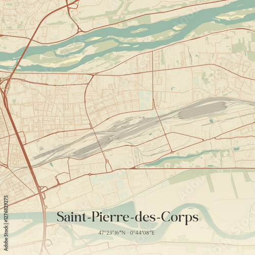 Vintage map of Saint-Pierre-des-Corps, France.