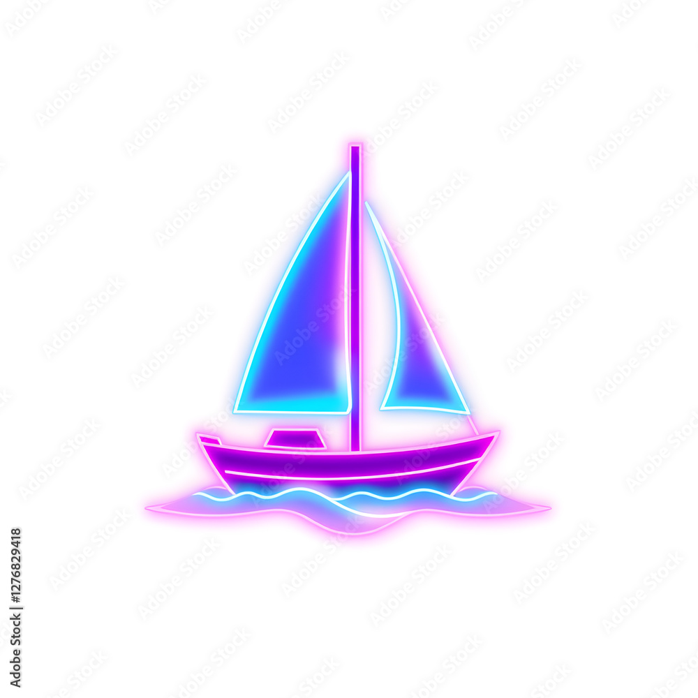 sailboat holographic 3D icon. neon symbol vector illustration isolated on white background. Generative AI sailboat holographic 3D icon. neon symbol vector illustration isolated on white background. Generative AI