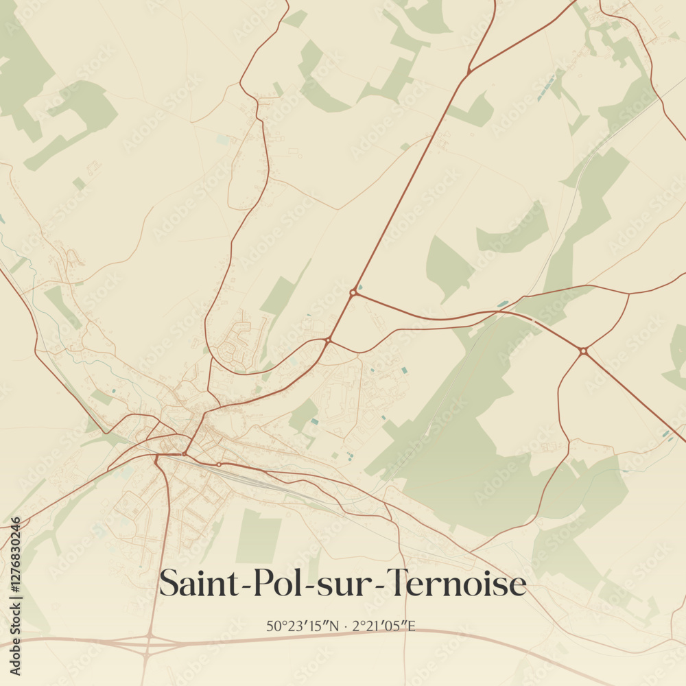 Fototapeta premium Vintage map of Saint-Pol-sur-Ternoise, France.