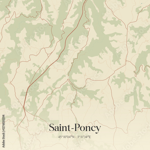 Vintage map of Saint-Poncy, France.