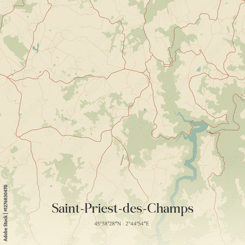 Fototapeta premium Vintage map of Saint-Priest-des-Champs, France.