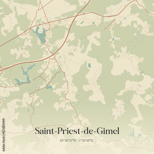 Vintage map of Saint-Priest-de-Gimel, France.