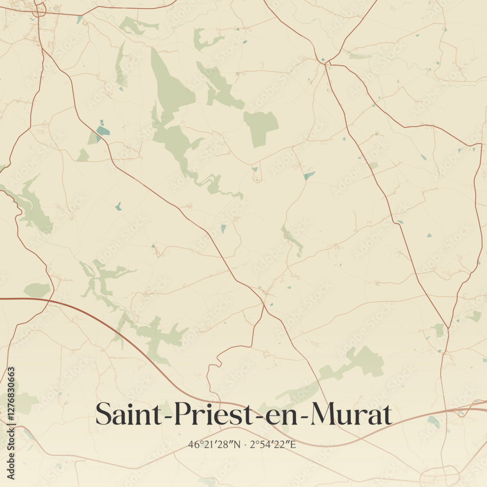 Obraz premium Vintage map of Saint-Priest-en-Murat, France.