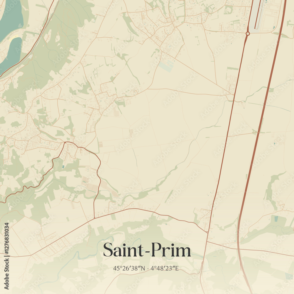 Fototapeta premium Vintage map of Saint-Prim, France.