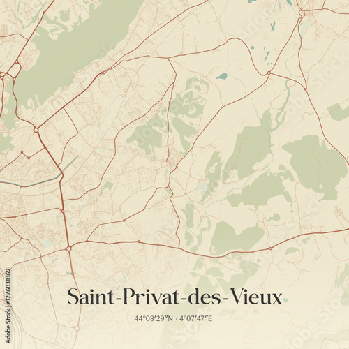 Vintage map of Saint-Privat-des-Vieux, France.